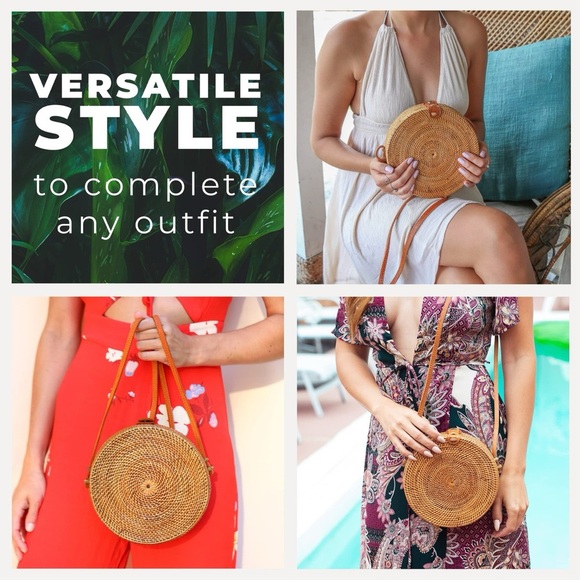 Round Rattan Bag Tan - Picture 4 of 9